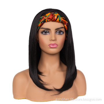 Long straight headband wigs wholesale bkack straight fiber synthetic hair for black women